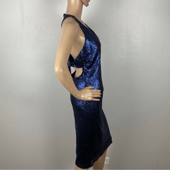 NEW JAY X JAYGODFREY BLUE SEQUIN V-NECK DRESS - Picture 4 of 7
